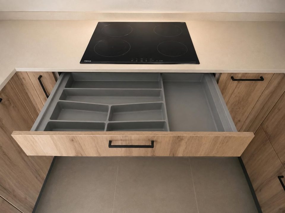 Cozinha em U com portas em melamina Hércules e creme, fotografia 4
